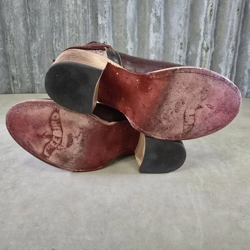 Freebird by Steven Burdgundy Tooled Leather Ankle Shoes Womens Sz 6 Raeanne